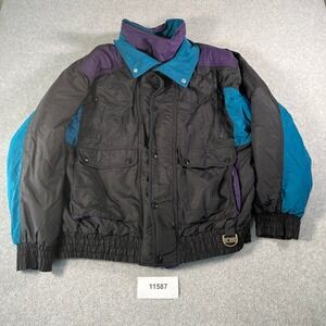Vintage Hot Music Colorblock Bomber Jacket Mens XXL Black Teal Purple 90s Retro